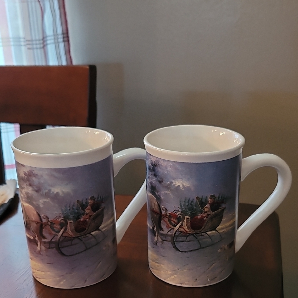 White and Blue Winter Scene Mugs Set of 2